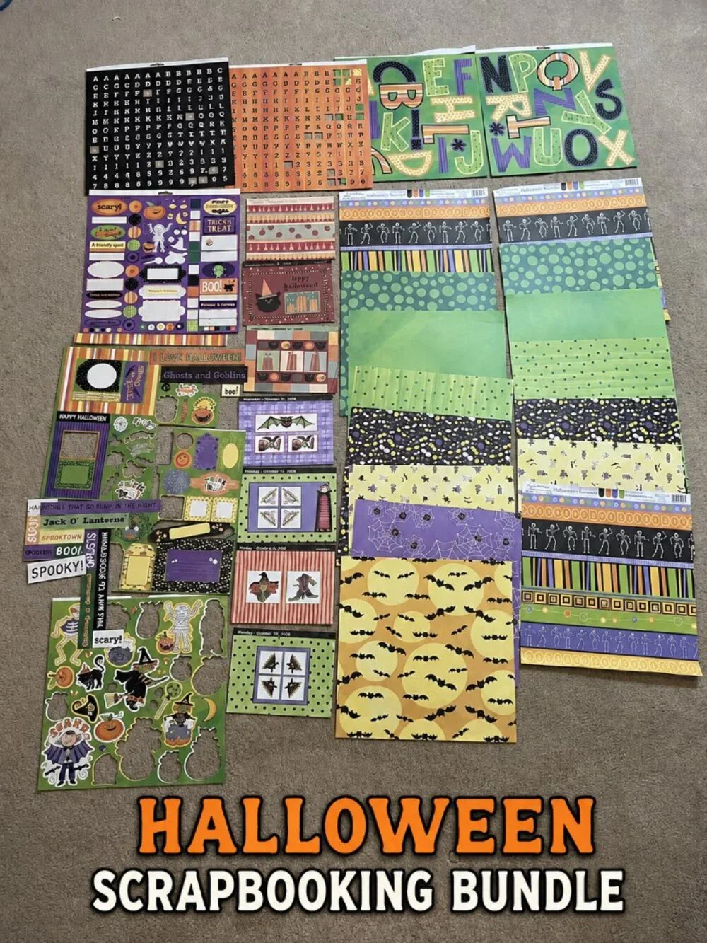 Halloween Scrapbooking Bundle | 15 Sheets 12x12 Paper, Stickers & Die Cuts